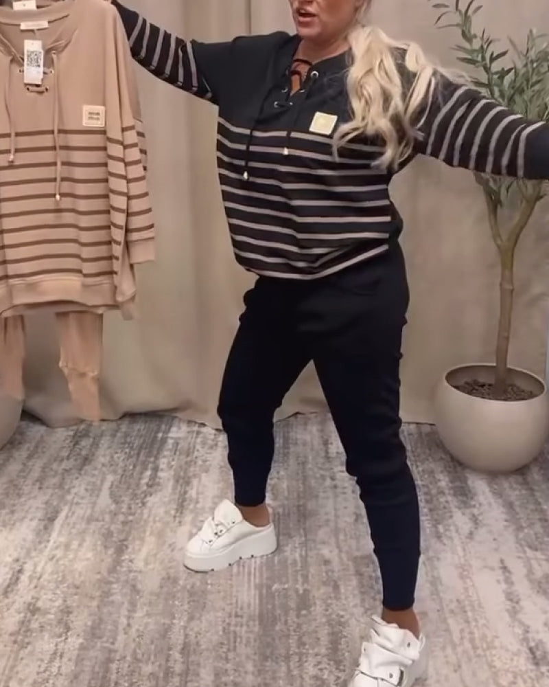 Kinga | Modny Damski Domplet Sportowy w Paski