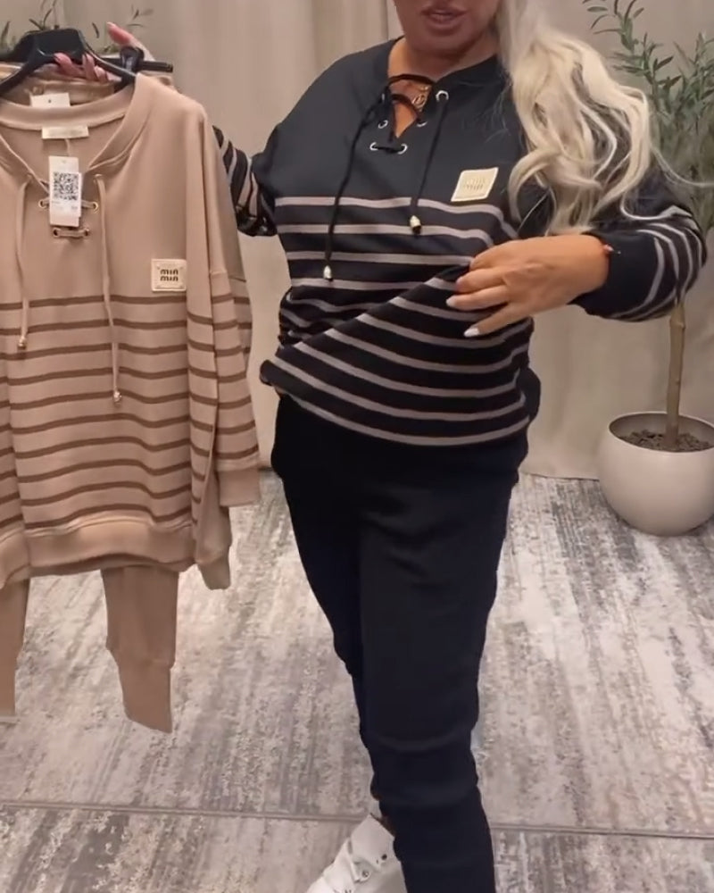 Kinga | Modny Damski Domplet Sportowy w Paski