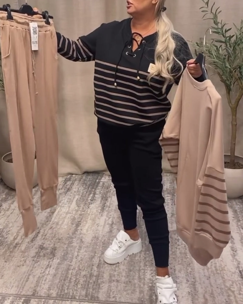 Kinga | Modny Damski Domplet Sportowy w Paski