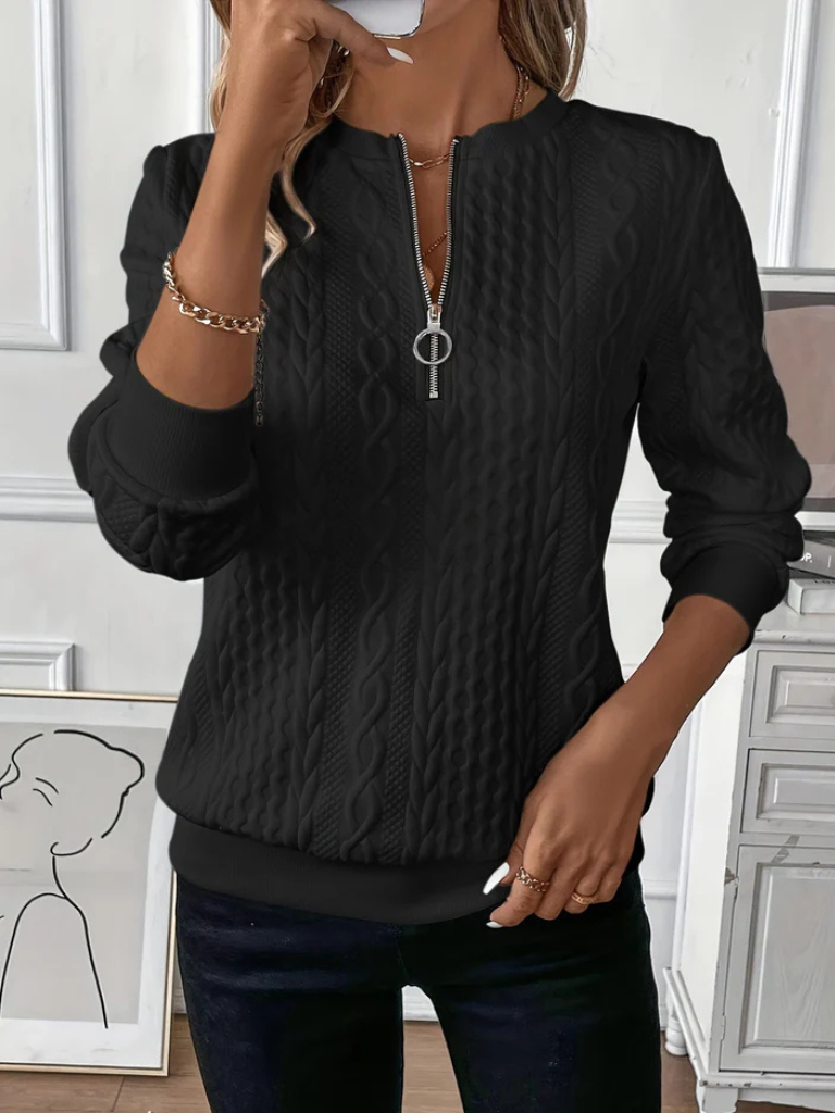 Alarene | Stylowy sweter z warkoczowym splotem i suwakiem