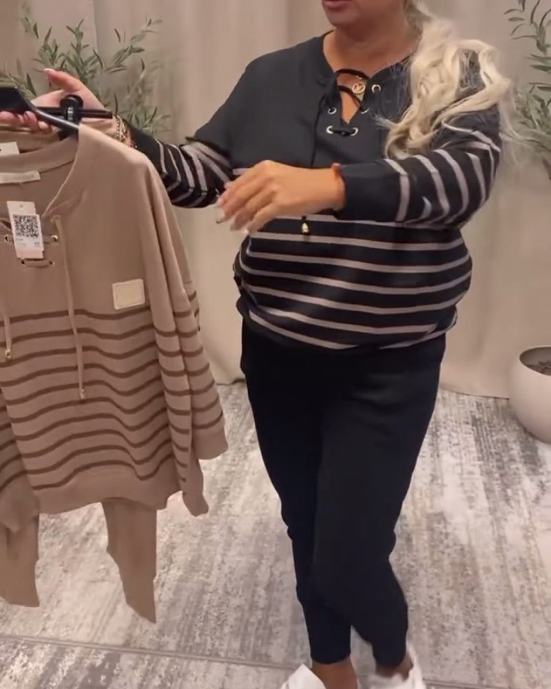 Kinga | Modny Damski Domplet Sportowy w Paski