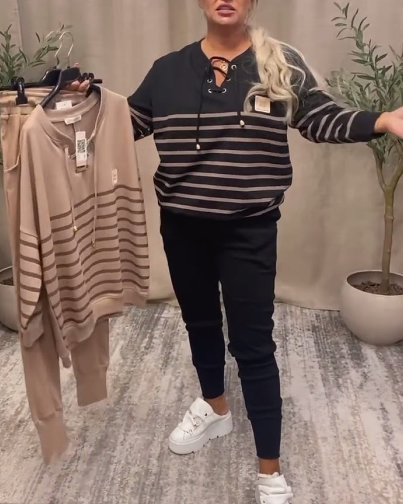 Kinga | Modny Damski Domplet Sportowy w Paski