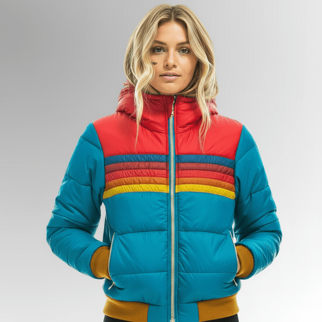 Aurea | Stylowa Tęczowa Kurtka Puffer Vintage