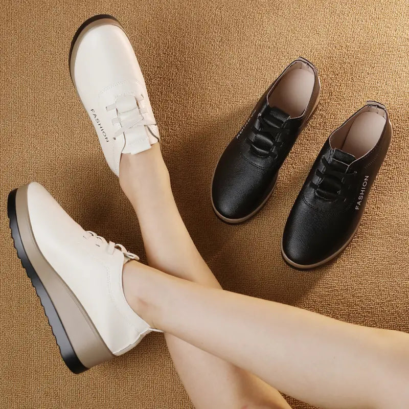 Aneta | Klasyczne Damskie Buty Skórzane z Grubą Podeszwą