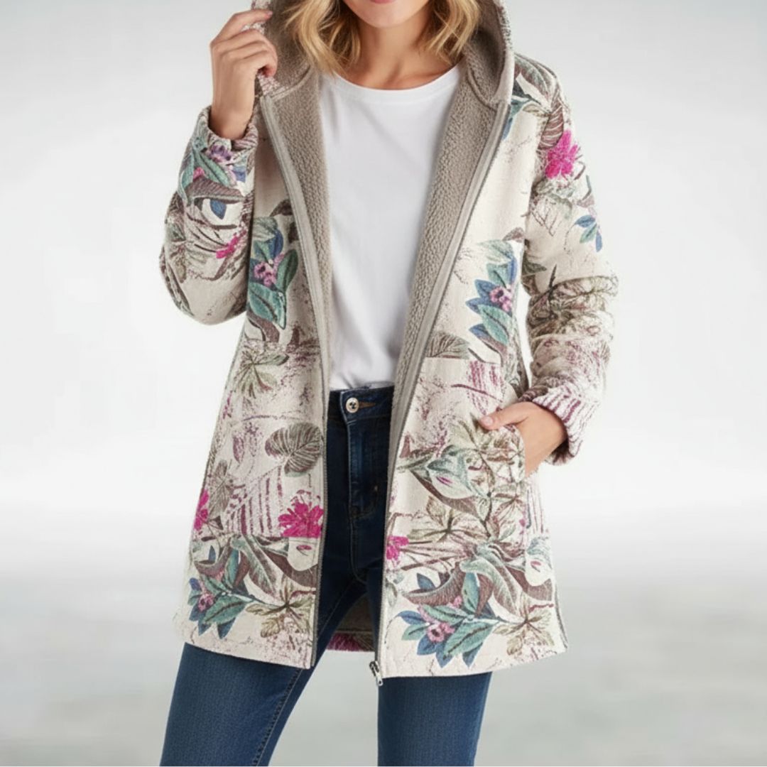 Amalia | Elegancka Polarowa Kurtka w Kwiaty