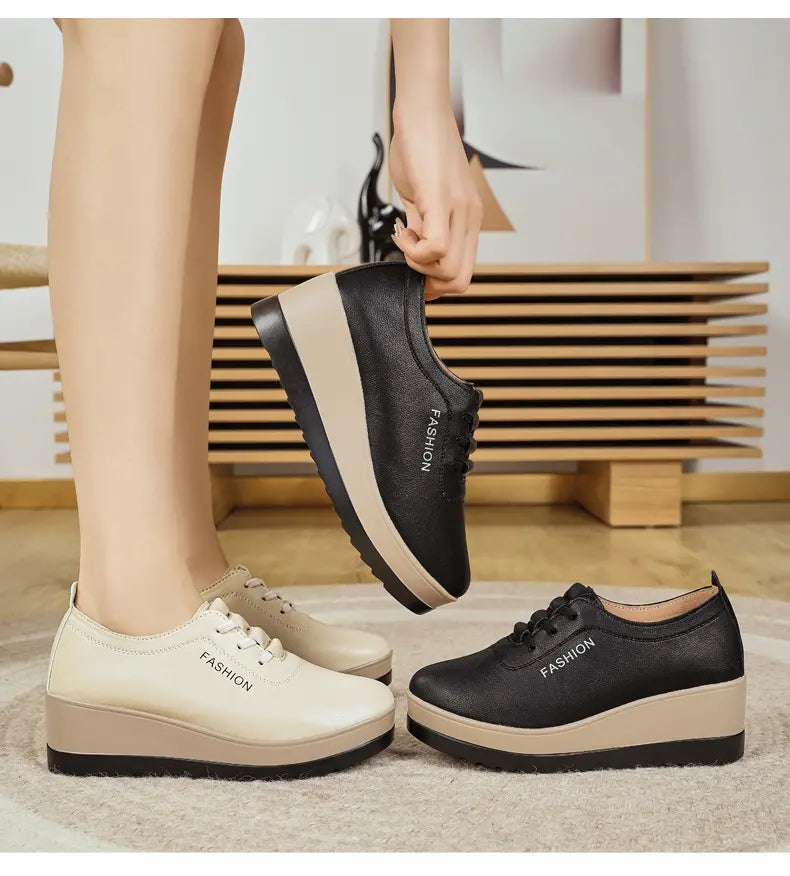 Aneta | Klasyczne Damskie Buty Skórzane z Grubą Podeszwą