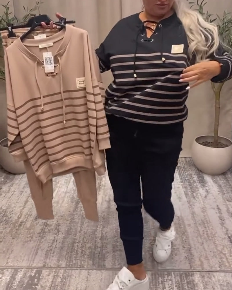 Kinga | Modny Damski Domplet Sportowy w Paski