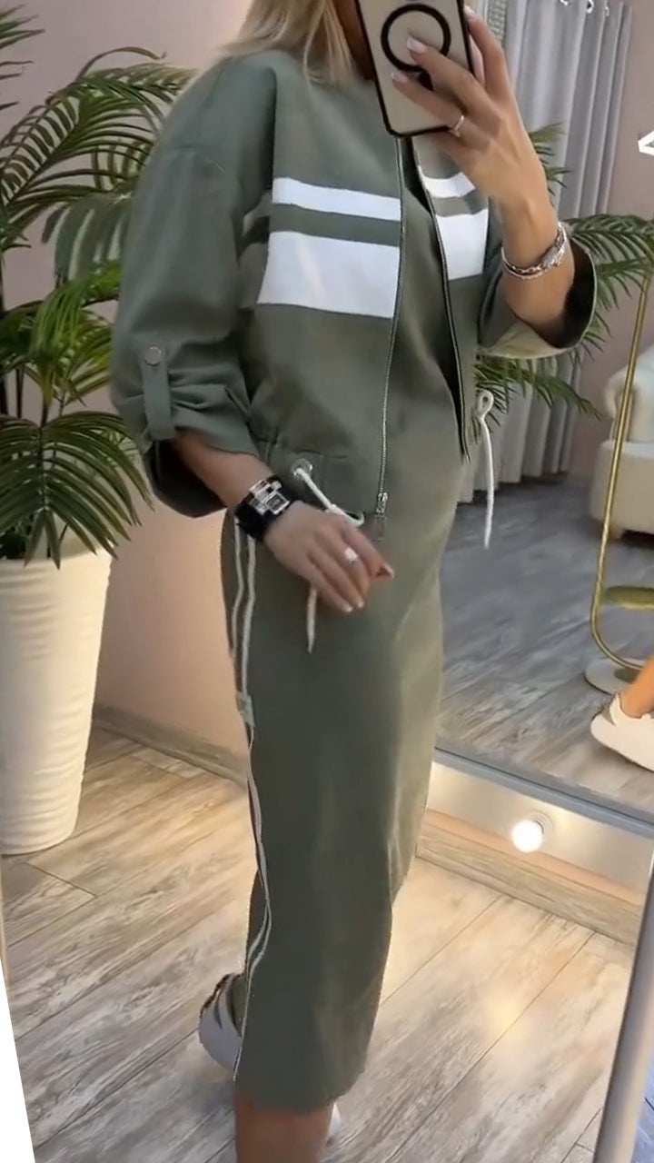 Evelina | Damski Zestaw: Casualowa Kurtka i Sukienka z Okrągłym Dekoltem